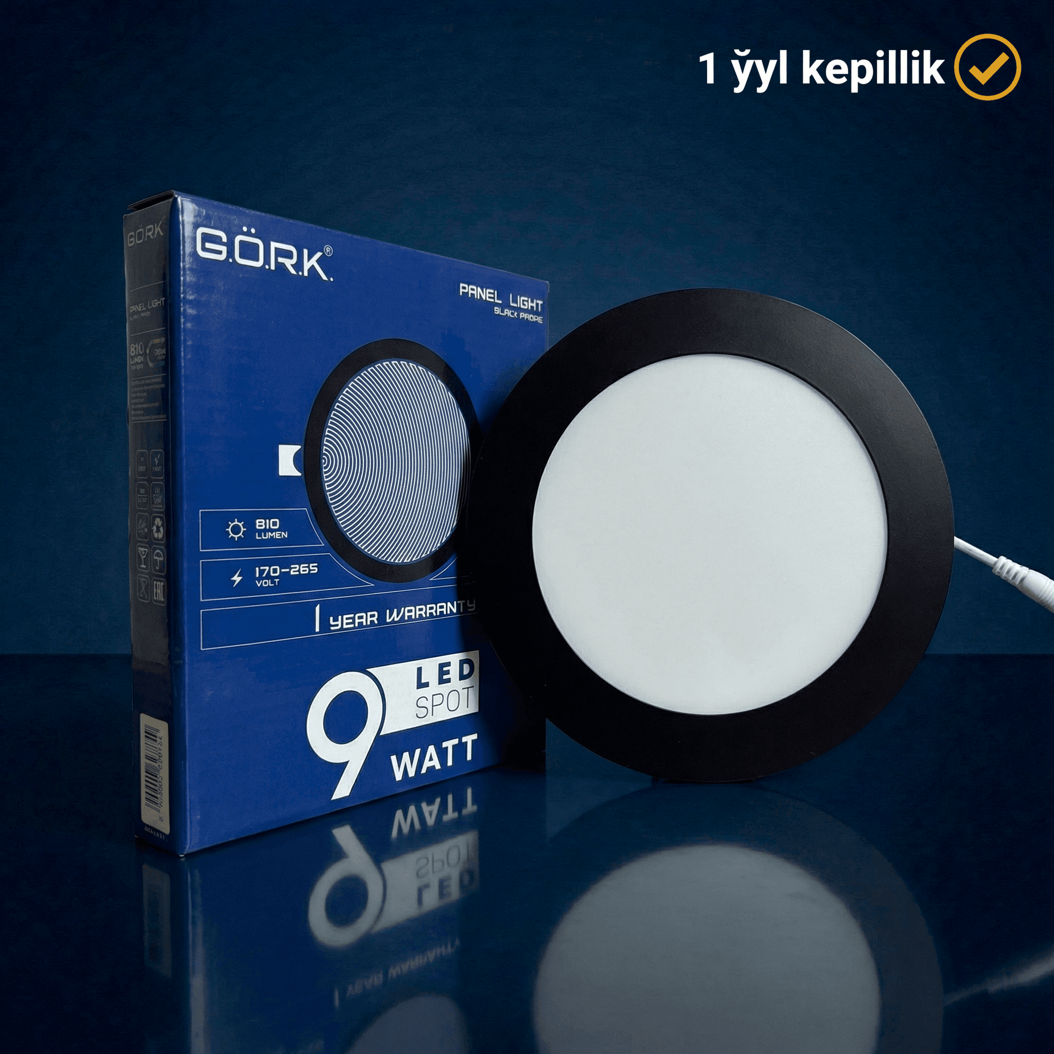 Lampa G.Ö.R.K. 9w_Panel light_Round_6500k (blaсk frame)