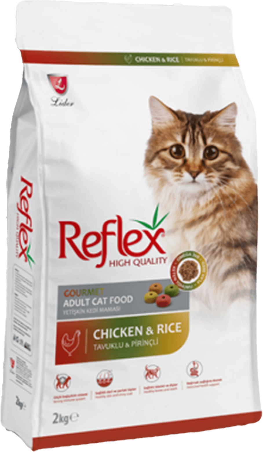 Reflex gury korm uly pişik uçin multicolor towuk bile 2kg